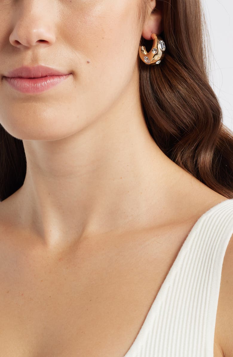 Open Edit Mixed Crystal Hoop Earrings, Alternate, color, Clear- Gold