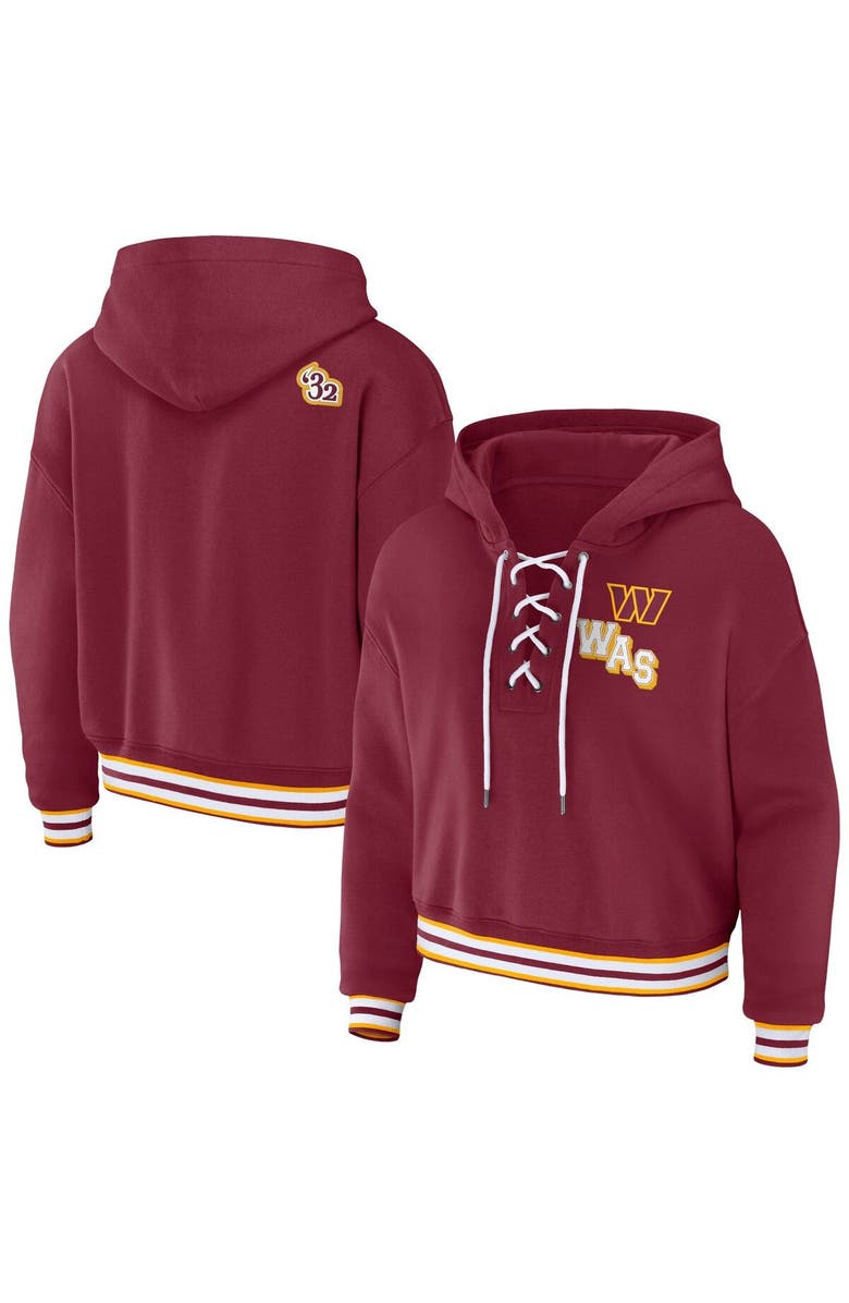 WEAR by Erin Andrews Women's WEAR by Erin Andrews Burgundy Washington Commanders Lace-Up Pullover Hoodie, Main, color, 