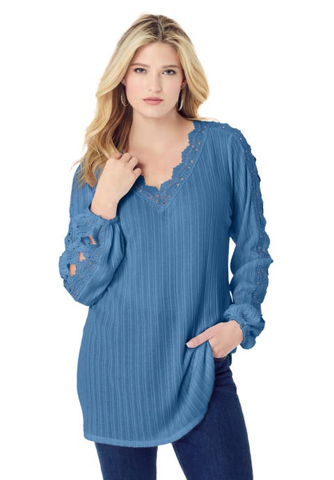 Lace Trim And Appliquéd Tee (Plus)