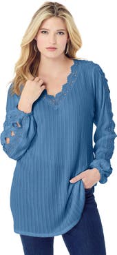 Roaman's Lace Trim And Appliquéd Tee