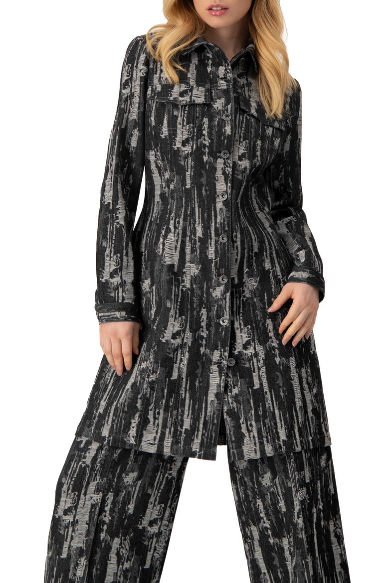 Abstract Denim Long Jacket, Main, color, Black