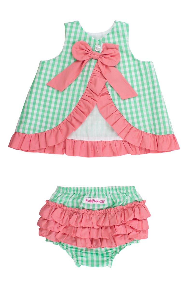 RuffleButts Kids' Gingham Ruffle Swing Tank & Bloomers Set, Alternate, color, Green