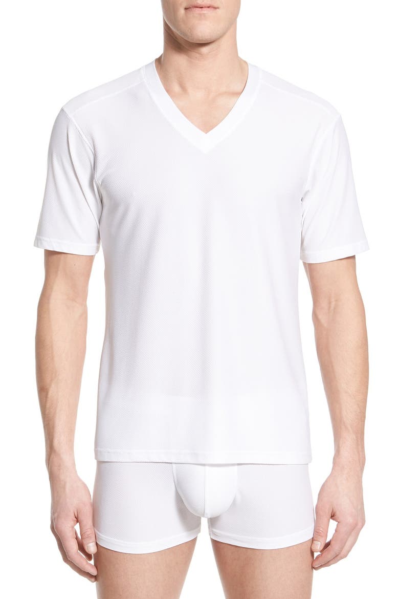 'Give-N-Go' Mesh V-Neck T-Shirt, Main, color, WHITE