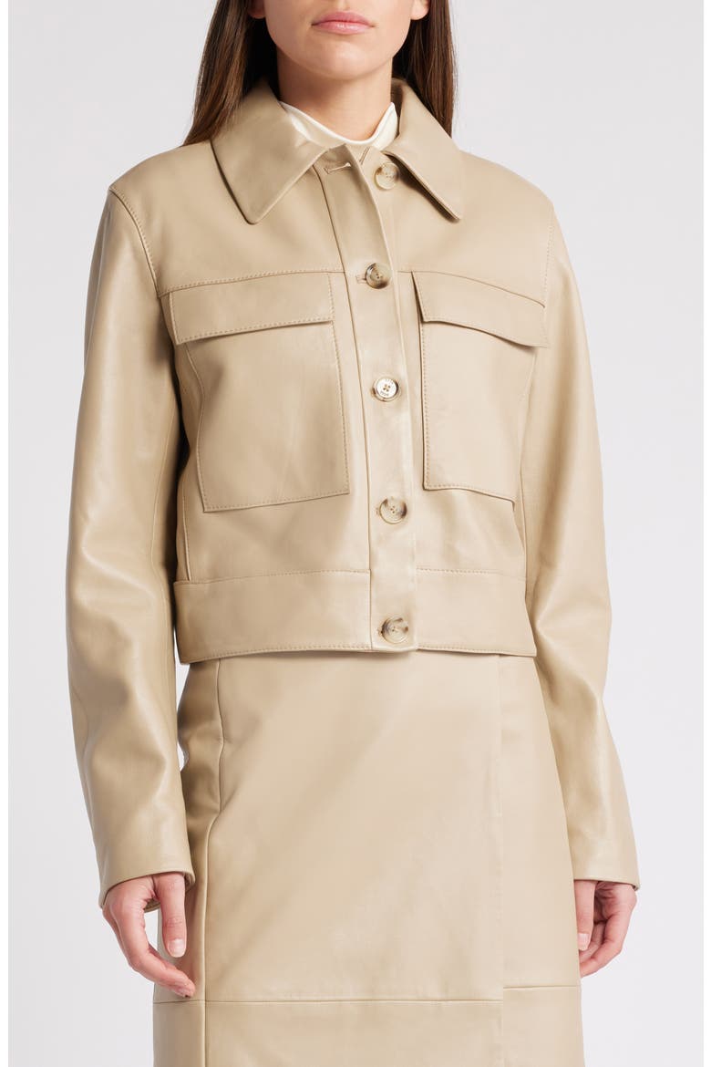 Sadenia Crop Leather Jacket, Alternate, color, LT BGE