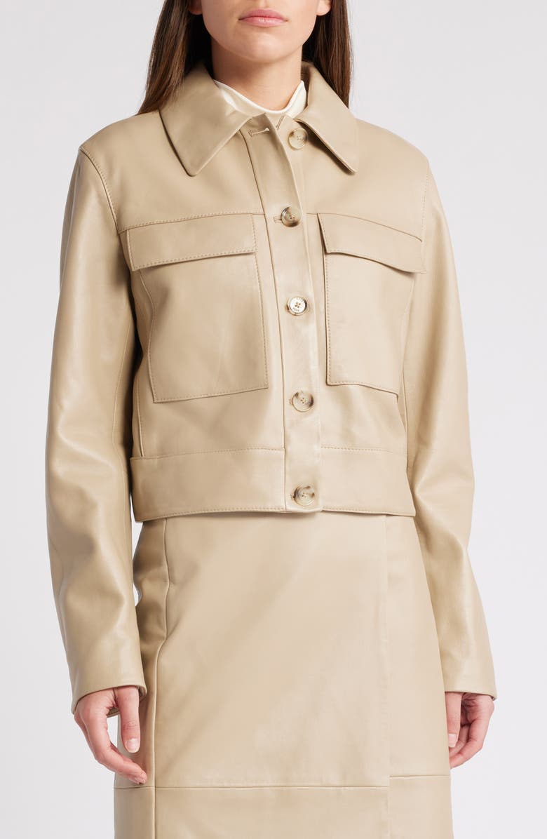 BOSS Sadenia Crop Leather Jacket, Alternate, color, Sand Beige