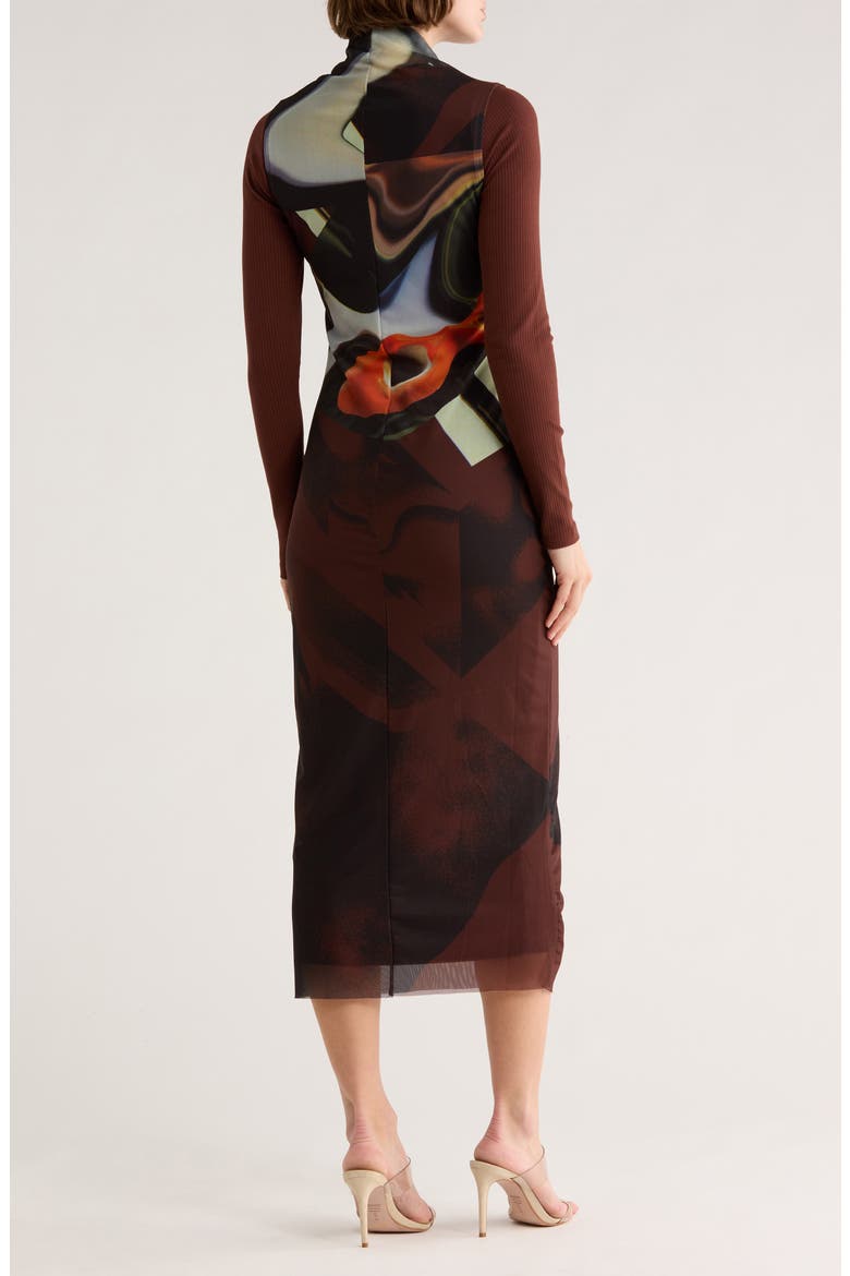 Abstract Long Sleeve Dress, Alternate, color, BROWN