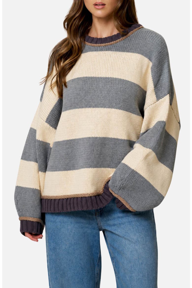 Stripe Oversize Cotton Blend Sweater, Main, color, GREY