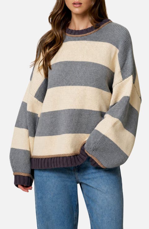 Stripe Oversize Cotton Blend Sweater