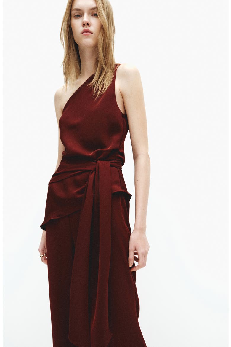 Sleeveless Asymmetric Jumpsuit, Alternate, color, MAROON