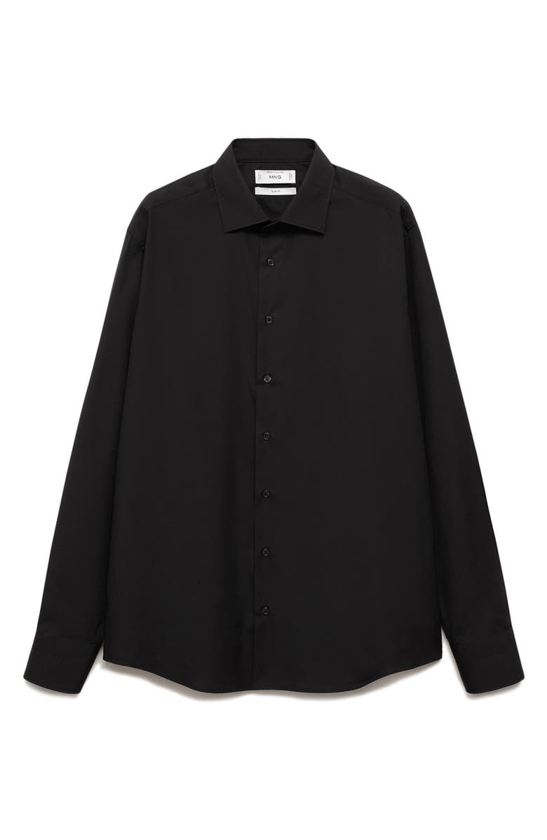 MANGO Slim Fit Cotton Poplin Suit Button-Up Shirt, Alternate, color, Black