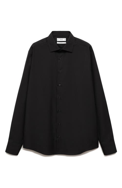 Mango Slim Fit Cotton Poplin Suit Button-up Shirt In Black