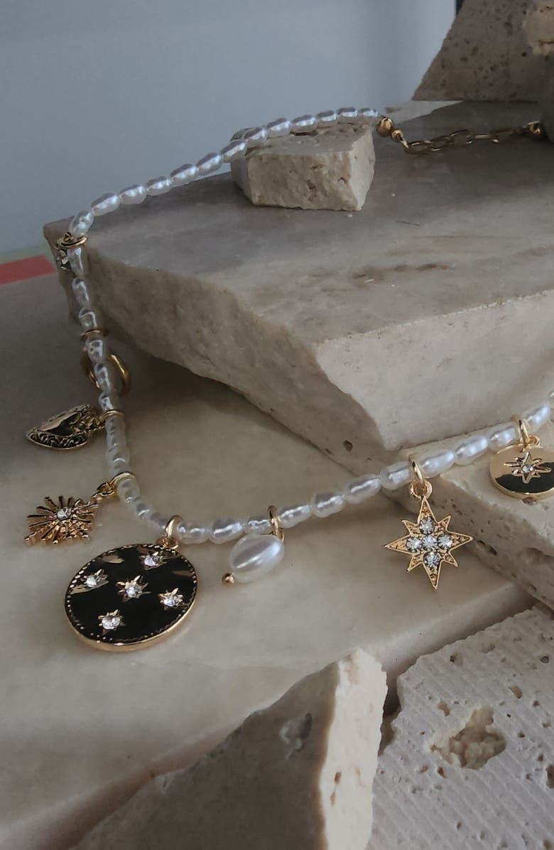 Adornia Assorted Charm Faux Pearl Necklace, Alternate, color, White