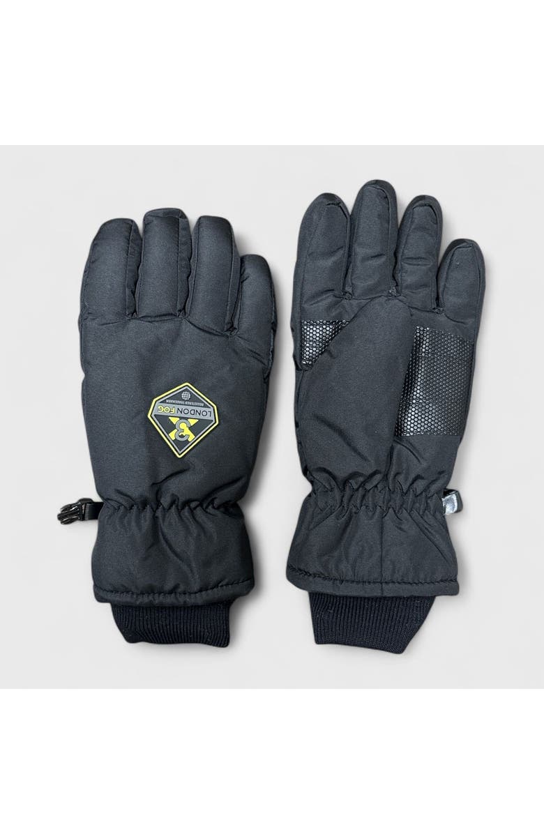 London Fog Boy's Ski Gloves with Velcro Closure, Main, color, Black/Green