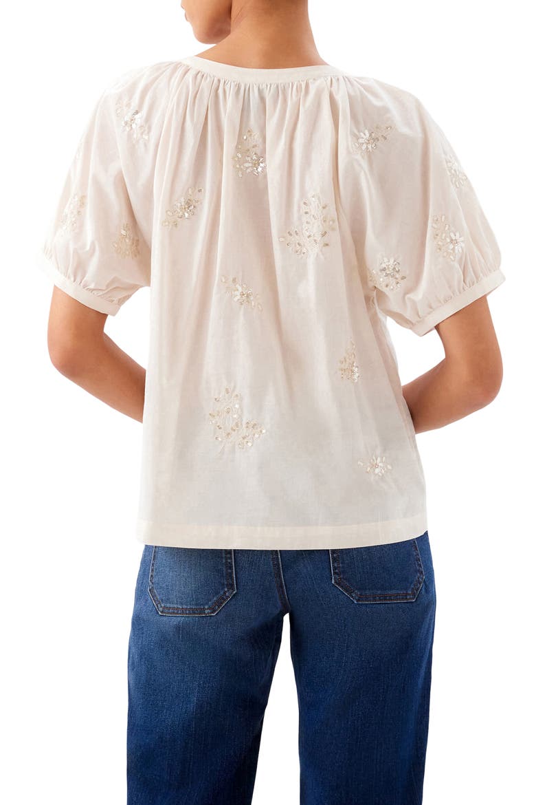 Floral Embroidered Button-Up Peasant Top, Alternate, color, NATURAL