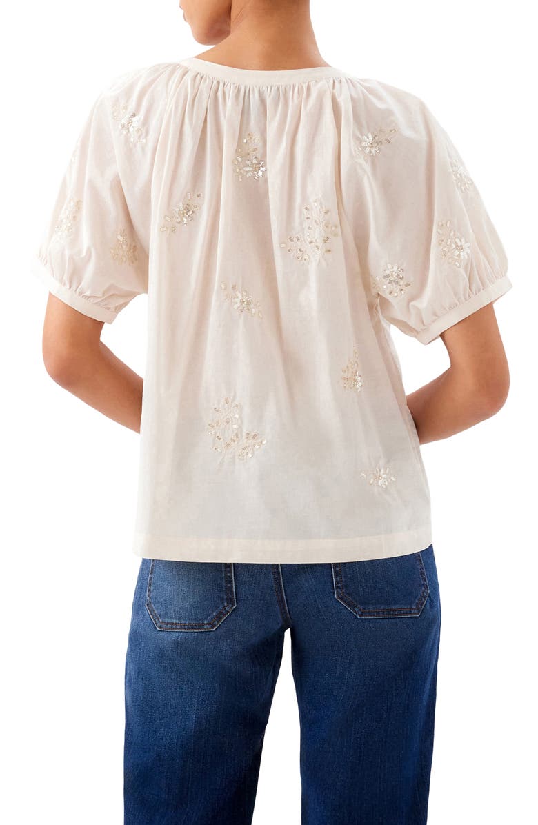 Karen Kane Floral Embroidered Button-Up Peasant Top, Alternate, color, Natural