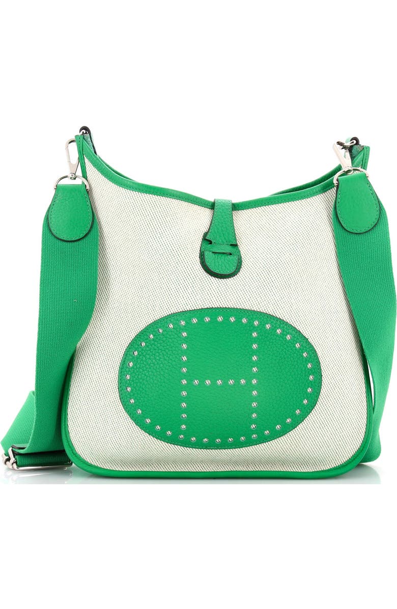 Pre-Owned Hermes Evelyne Bag Gen III Toile and Leather PM, Main, color, Green