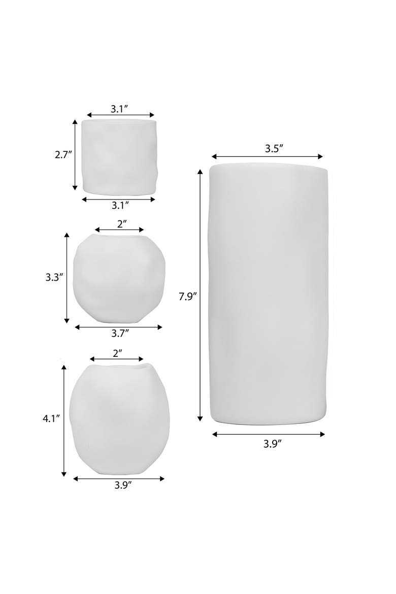 Linden Modern Minimalist Handmade Concrete Organic Sculptural Cylinder and Round Vase Set with Drainage Holes, Alternate, color, White