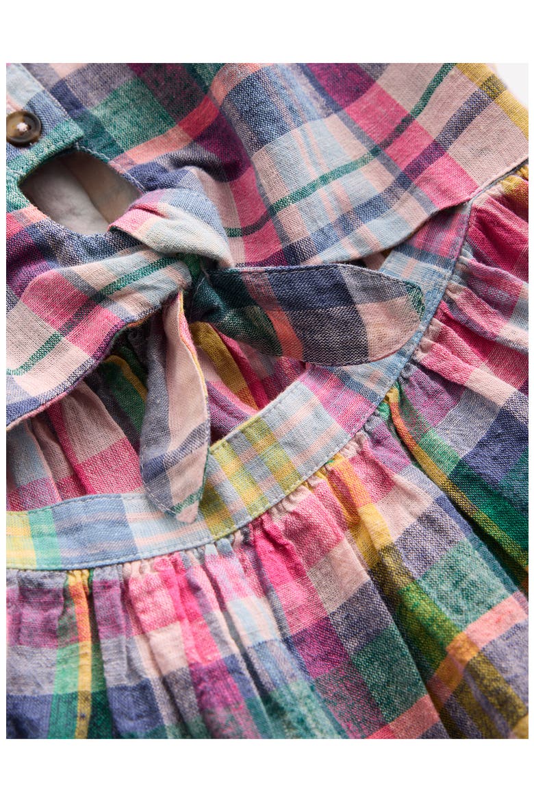 Kids' Tie Front Linen & Cotton Dress, Alternate, color, PINK BLUE/ GREEN CHECK