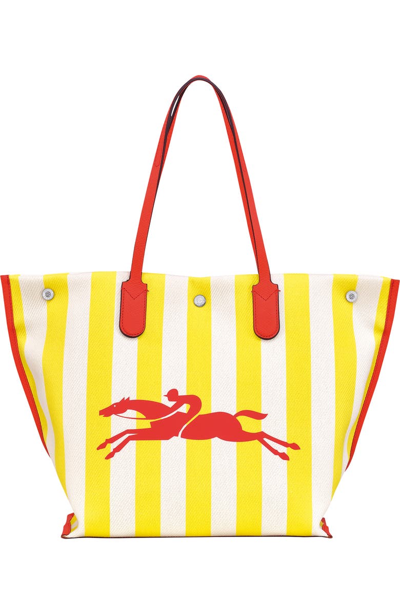 Longchamp Essential Stripe Cotton Canvas Tote Bag, Main, color, Yellow/ White