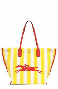 Longchamp Essential Stripe Cotton Canvas Tote Bag