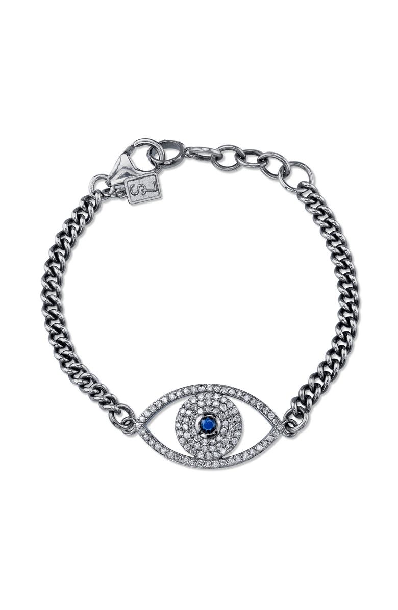 Sheryl Lowe Evil Eye Curb Chain Bracelet, Main, color, Sterling Silver