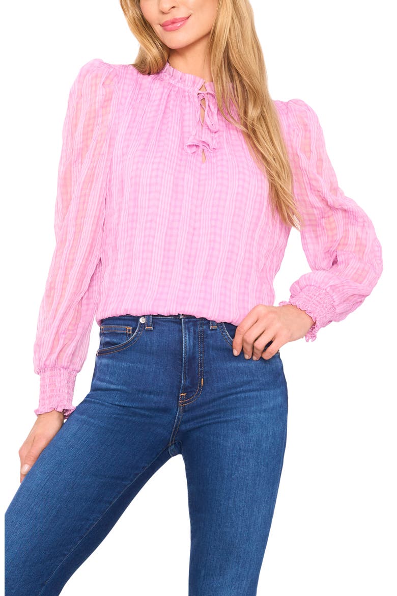 Mixed Print Split Neck Top, Main, color, PINK HORIZON
