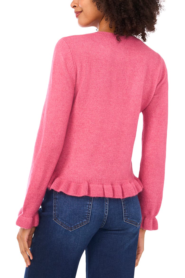 Ruffle Trim Cardigan, Alternate, color, ROSE ROCOCO