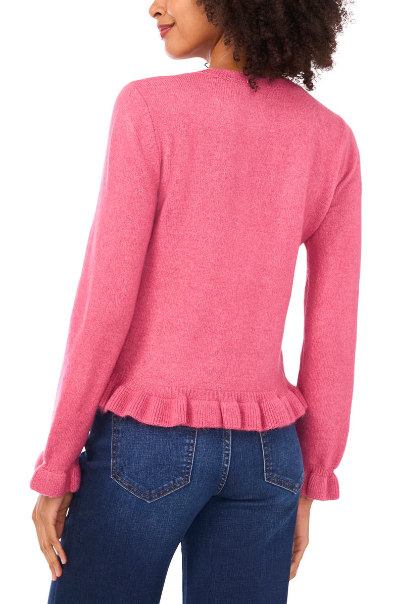 CeCe Ruffle Trim Cardigan, Alternate, color, Rose Rococo