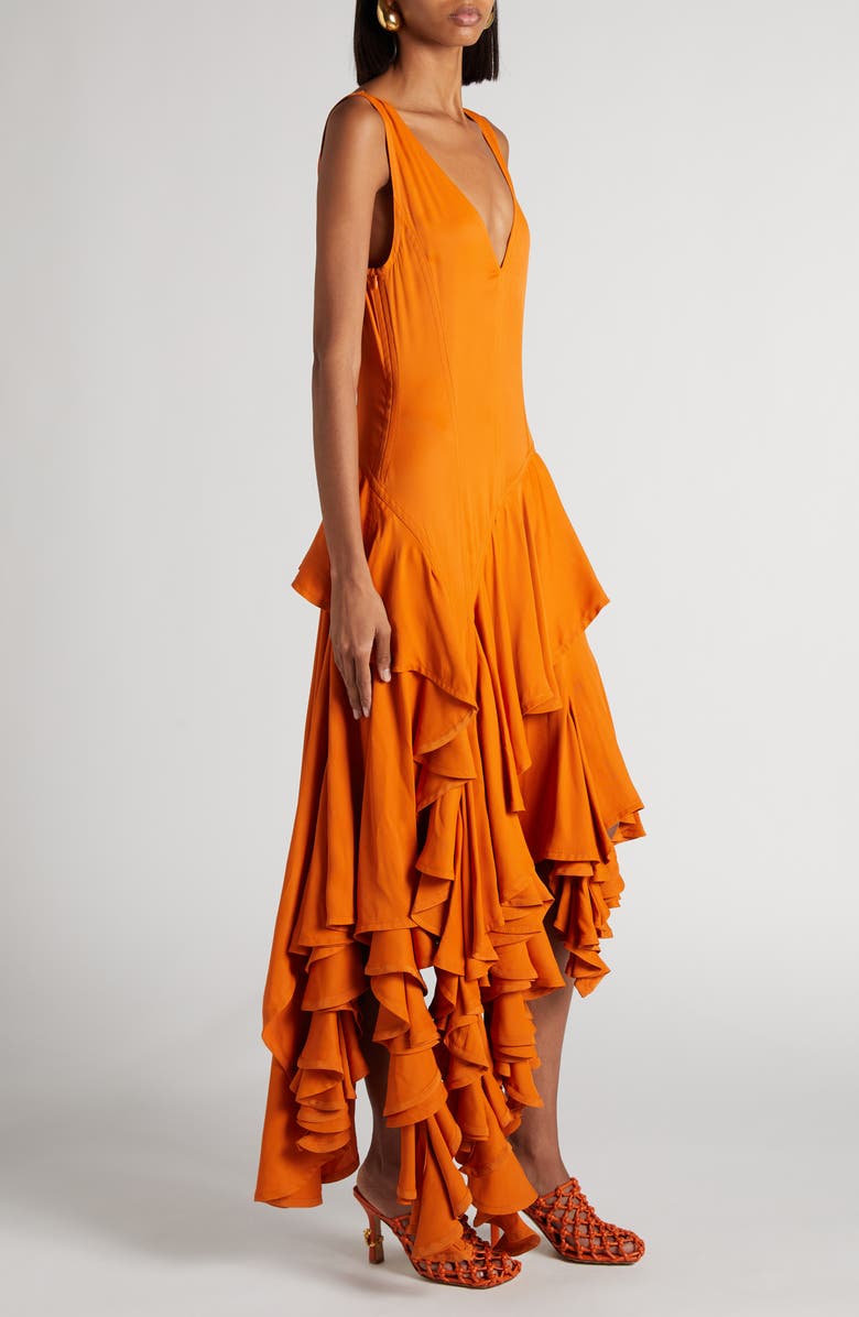 Bottega Veneta Asymmetric Tiered Ruffle Dress, Alternate, color, 7367 Apricot