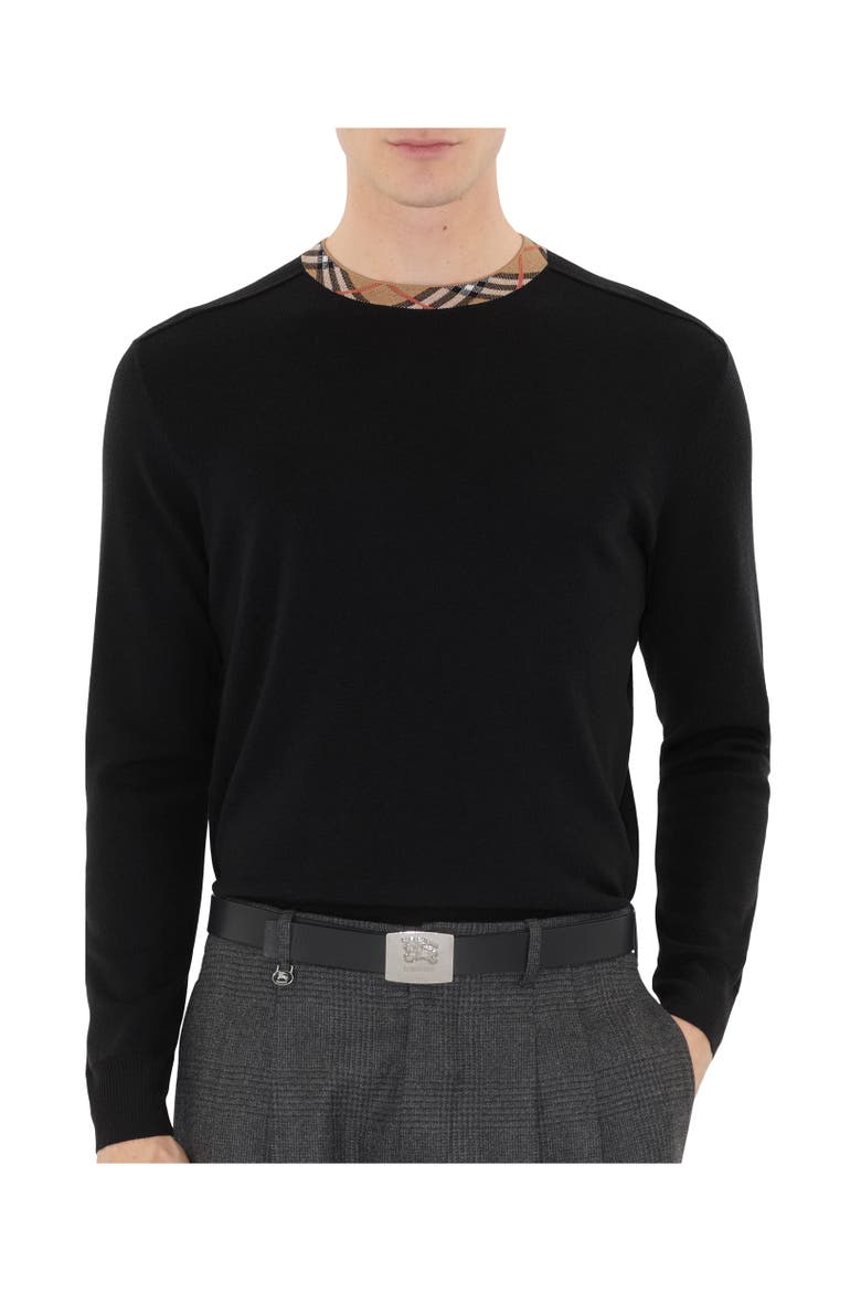 Check Trim Wool Sweater, Alternate, color, Navy