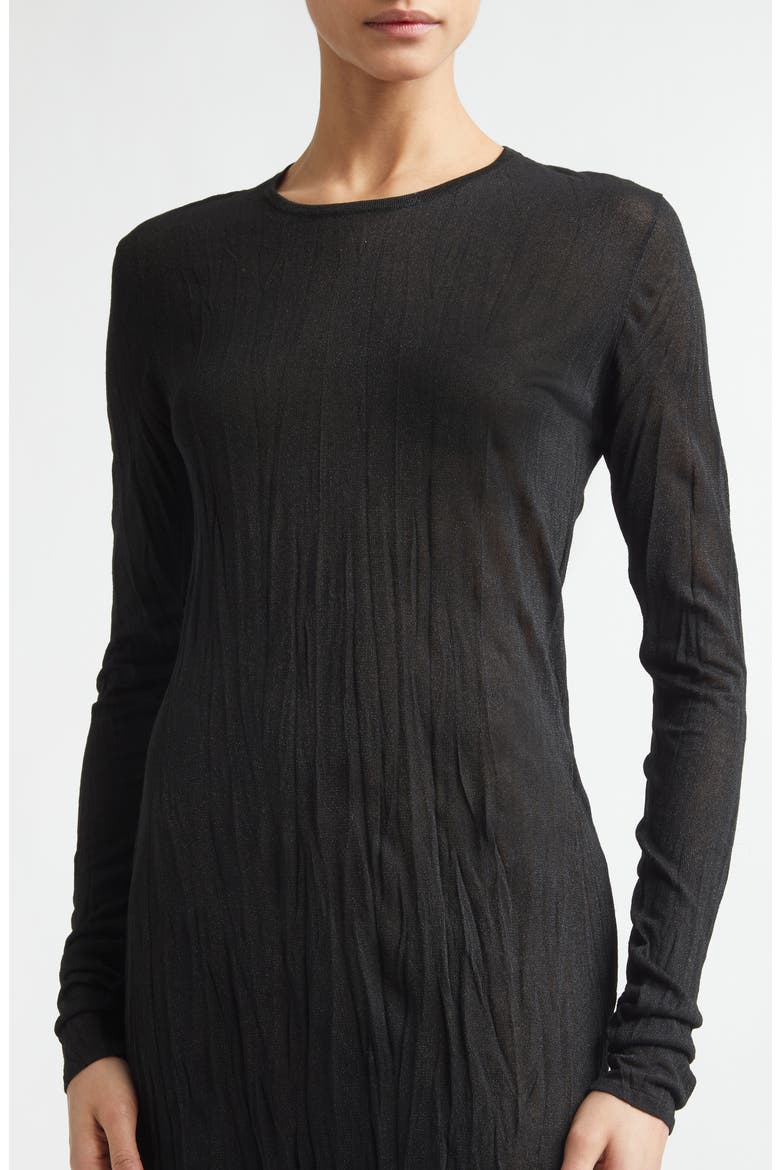 Crinkled Long Sleeve Column Sweater Dress, Alternate, color, BLACK