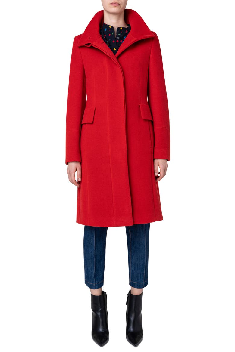 Stand Collar Wool Blend Coat, Main, color, RED