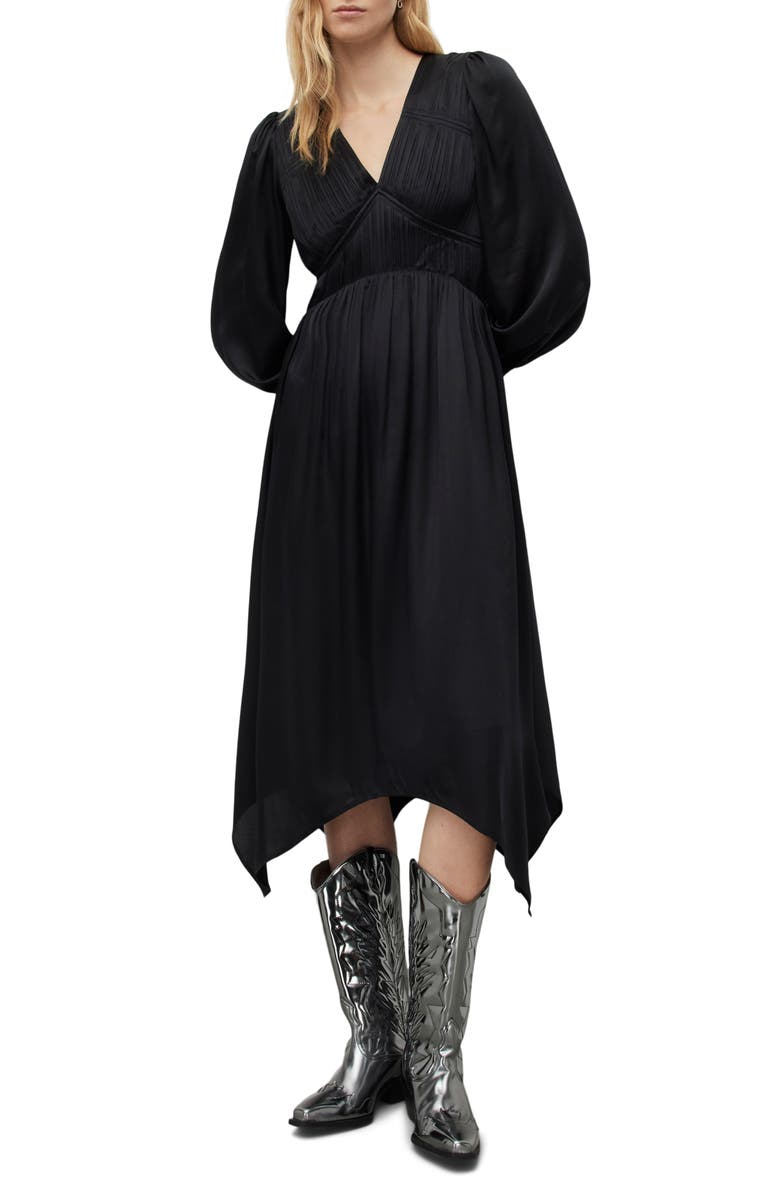 AllSaints Estelle Long Sleeve Asymmetric Hem Dress, Main, color, 