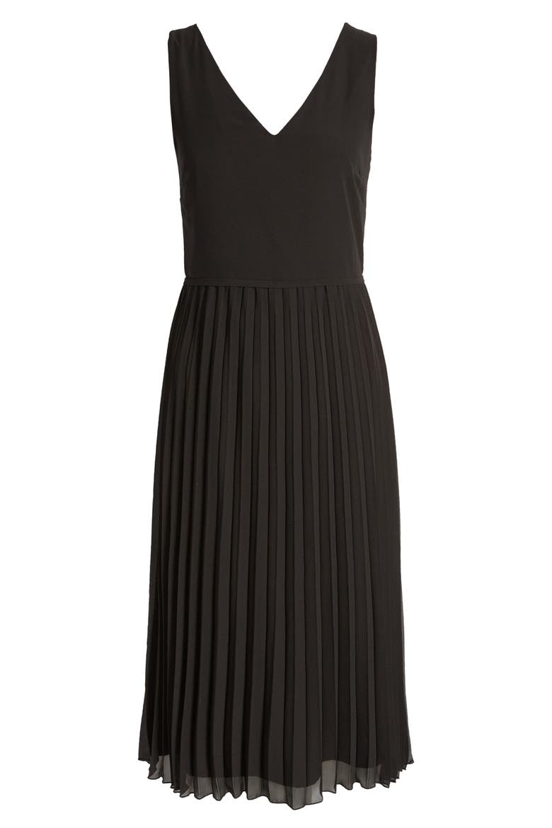 V-Neck Accordion Pleat Dress, Alternate, color, BLACK