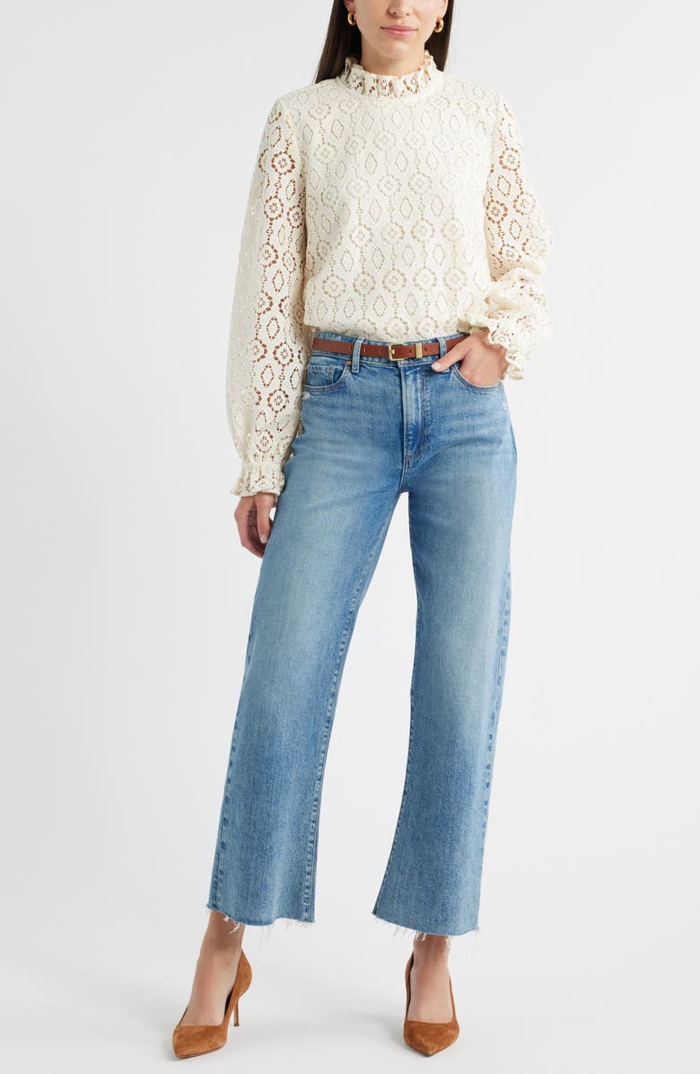 Caslon<sup>®</sup> Ruffle Lace Top, Alternate, color, Ivory Pristine