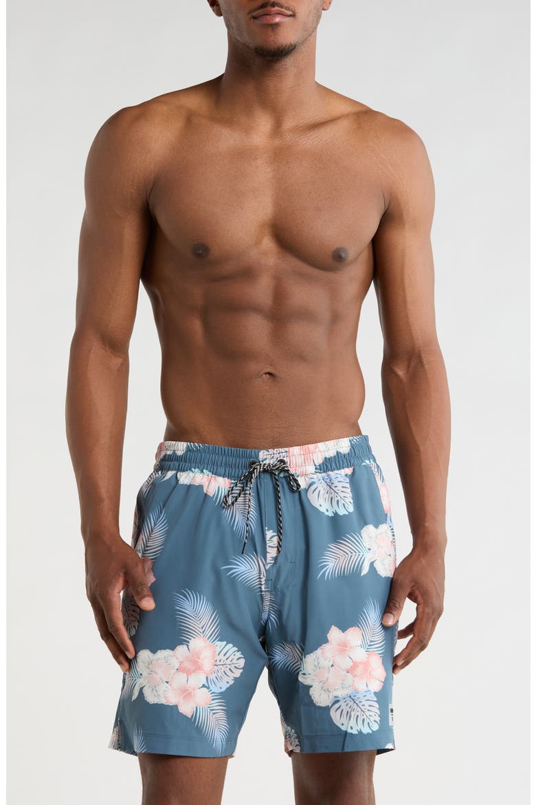 Chicama Volley Swim Trunks, Main, color, GREY TEAL