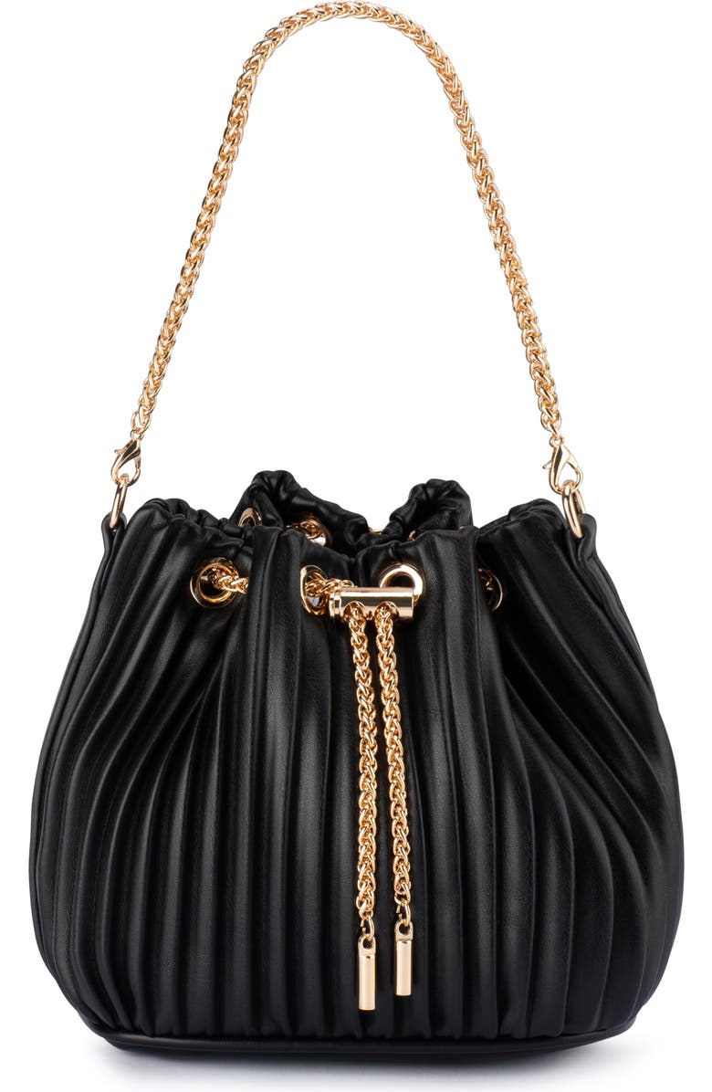 Olga Berg Remi Pleated Faux Leather Drawstring Bucket Bag, Main, color,