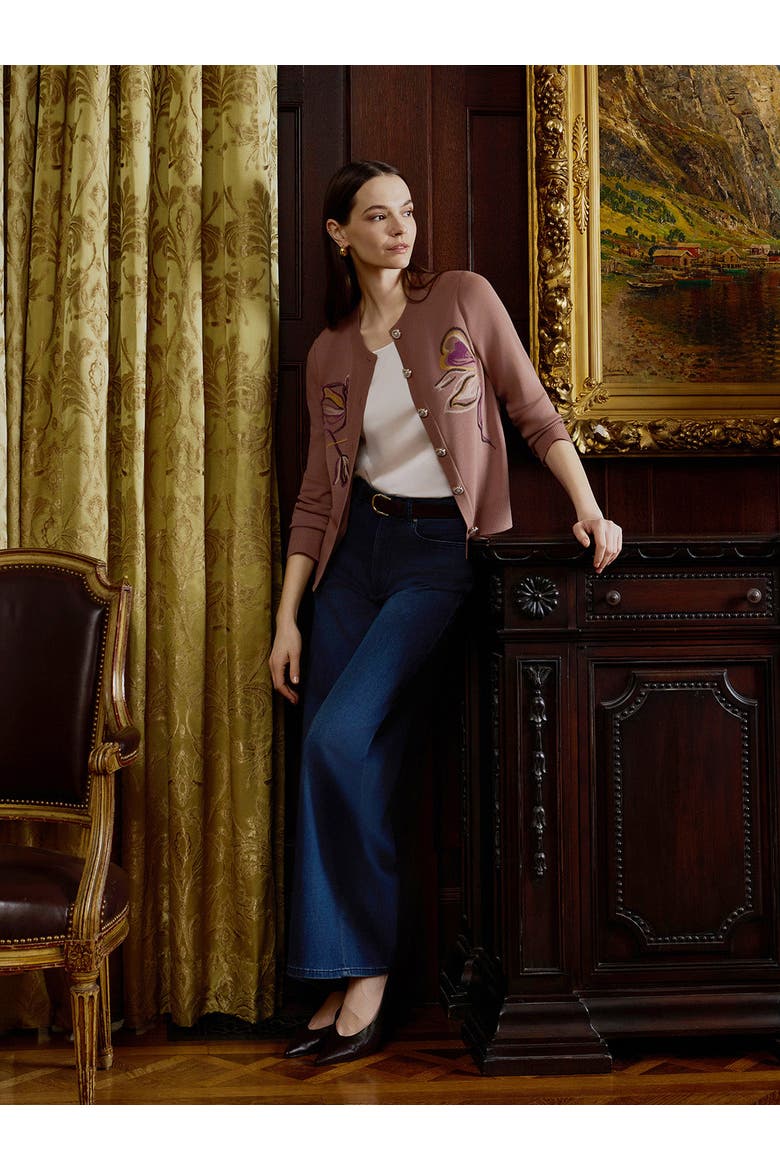Relaxed Floral Embroidered Knit Cardigan, Alternate, color, Charmeuse/Fresh Purple
