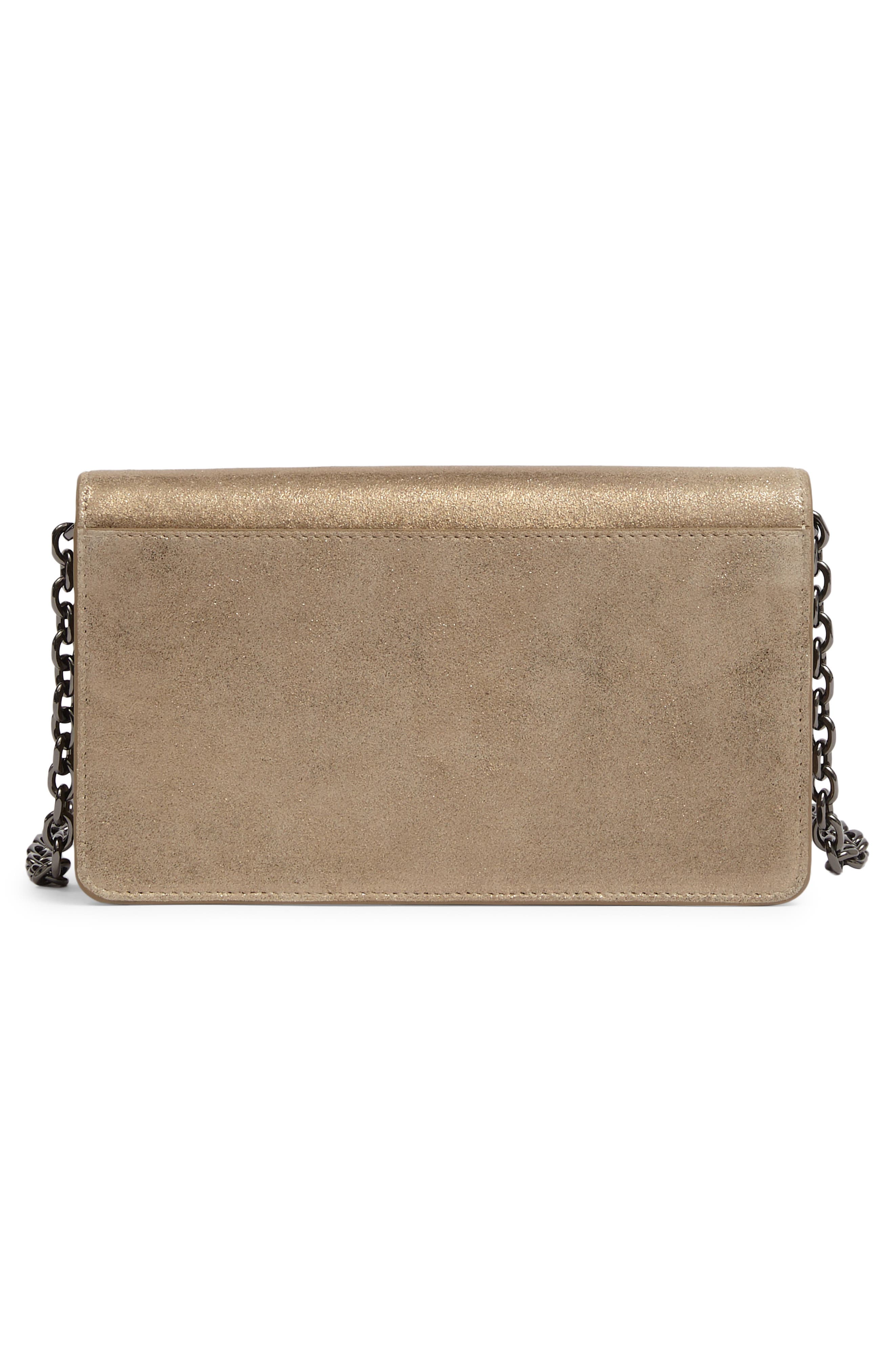 Medium Metallic Leather Wallet On a Chain, Alternate, color, CREAM GOLD
