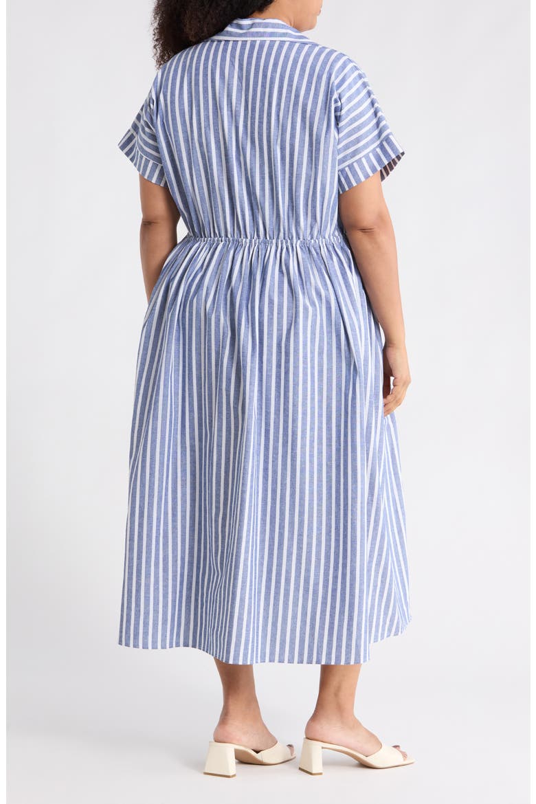 Stripe Short Sleeve Cotton & Linen Midi Dress, Alternate, color, FRENCH BLUE