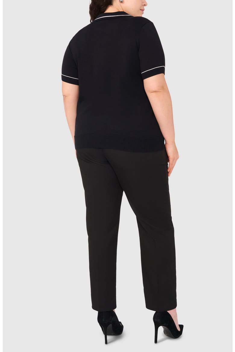 Tipped Johnny Collar Polo Sweater, Alternate, color, RICH BLACK