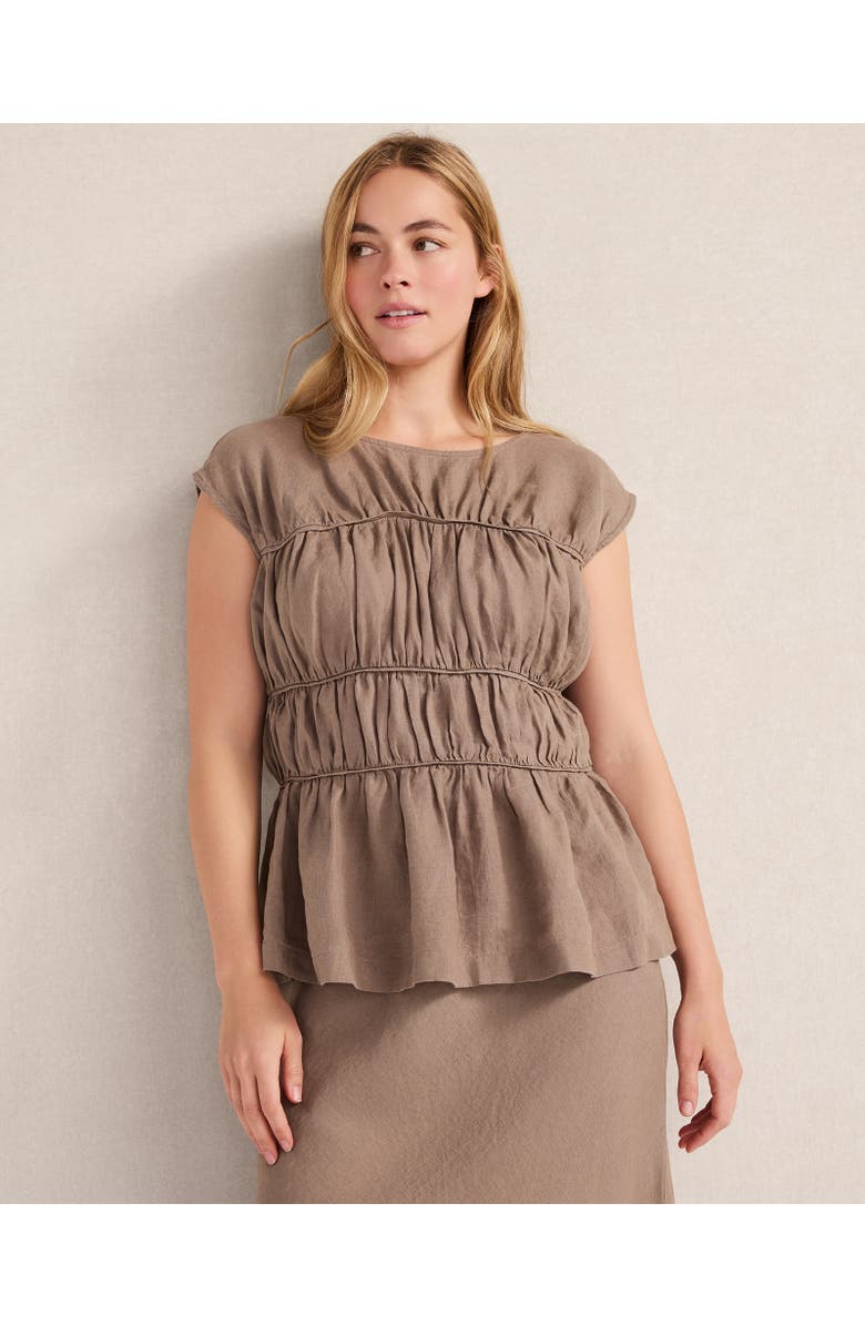 Haven Well Within Linen Shirred Sleeveless Top, Main, color, Sugar Chestnut