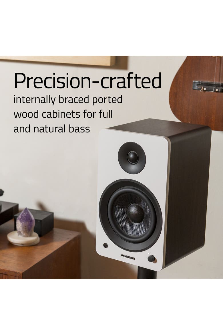 Powered 6.5'' Stereo Bookshelf Speakers for Turntable, TV PC & Bluetooth, Alternate, color, Natural Walnut