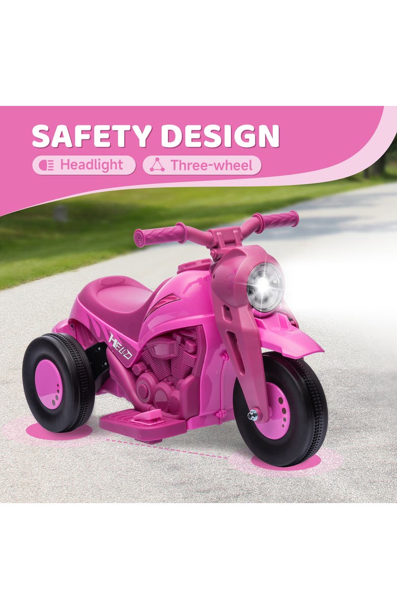Qaba 6V 3-Wheeled Kids Ride on Motorcycle with Lights, Music, Alternate, color, Pink