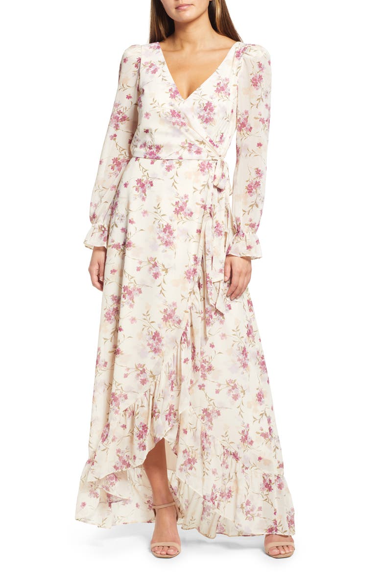 WAYF The Emery Faux Wrap Long Sleeve Floral Maxi Dress, Main, color,