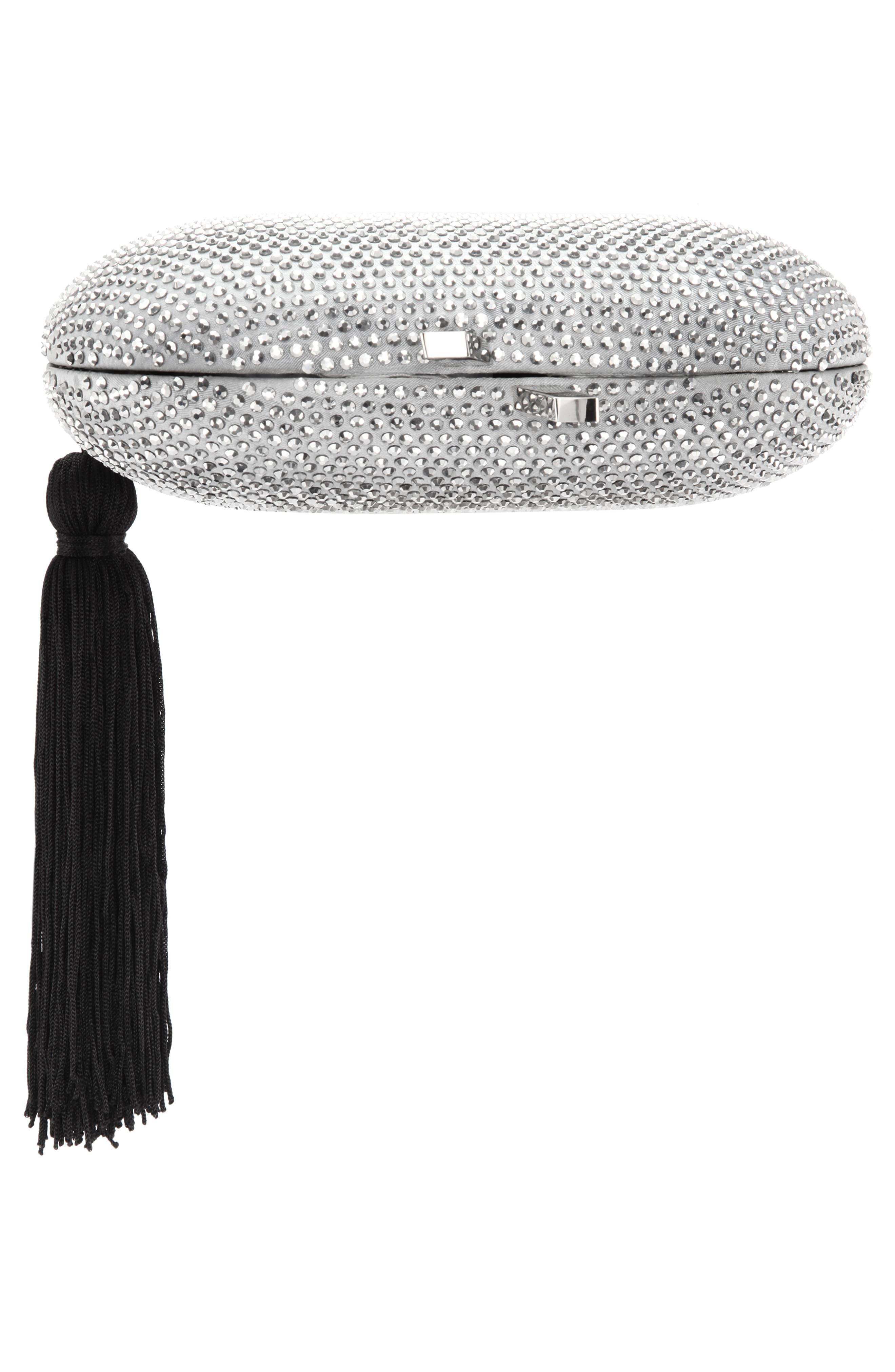 Oval Minaudière with Tassel, Alternate, color, SILVER
