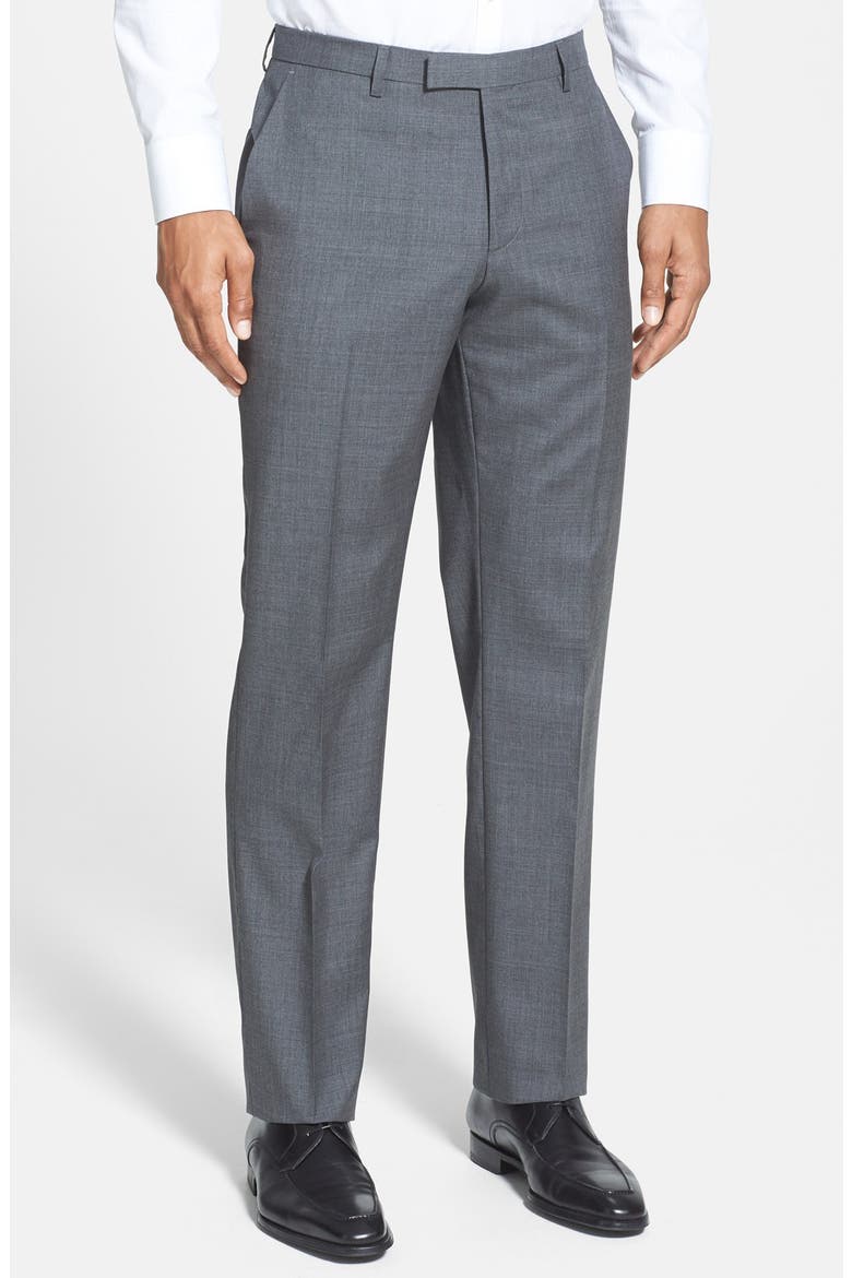 'Sharp' Slim Fit Flat Front Wool Trousers, Main, color, GREY