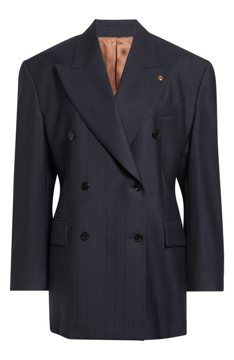 Pinstripe Double Breasted Virgin Wool Blazer