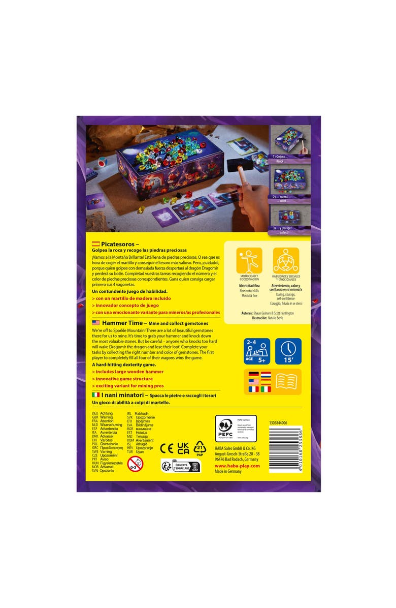 HABA Hammer Time A Fun Kids Treasure Hunt Board Game, Family Party Game with Gems & Strategy for Ages 5+, Alternate, color, 