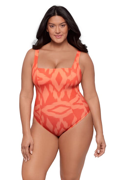 Square Neck Lace-Up Back One Piece Swimsuit